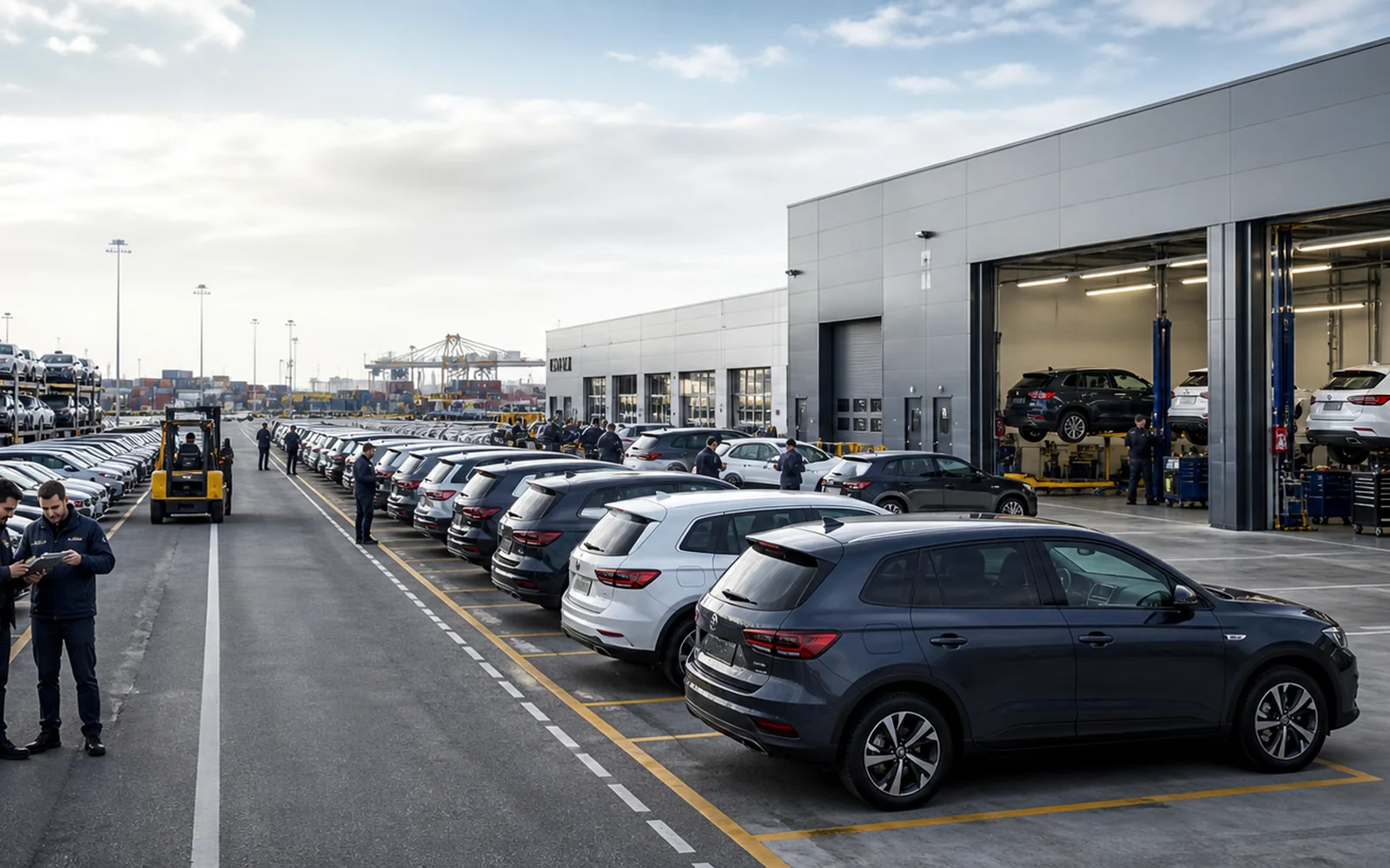 Vehicle preparation, distribution and technical service teams coordinating an automotive operation